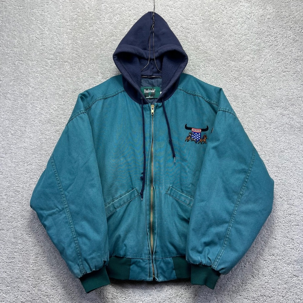 VINTAGE USA Team Roping Championships Jacket M Teal Western Cowboy Rodeo Hooded